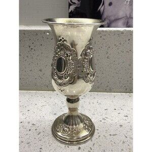 VINTAGE 925 STERLING SILVER KIDDUSH Rose MOTIF cup goblet Engraving available